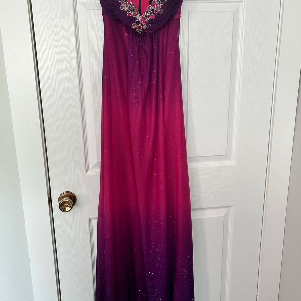 Le Chateau Pink and Purple Maxi Dress